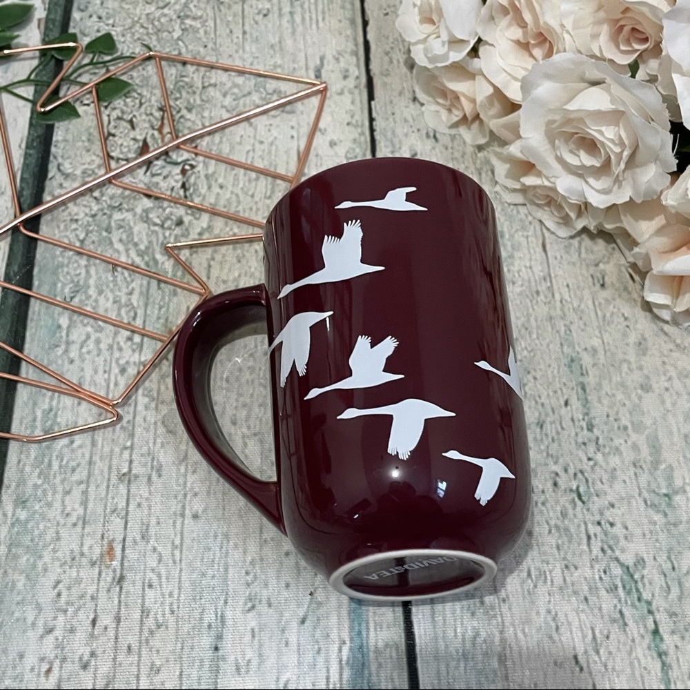 Davids tea Nordic mug flying Geese burgundy birds ceramic cup Canada goose red